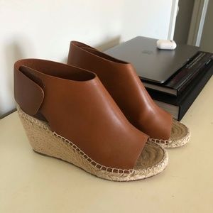 CELINE TAN LEATHER ESPADRILLE WEDGES